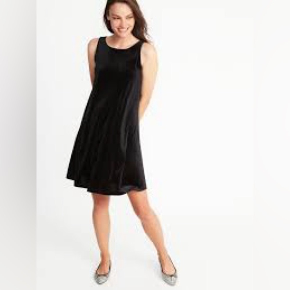 Old Navy Velvet Knit Black Swing Sleeveless Dress Size S Small
